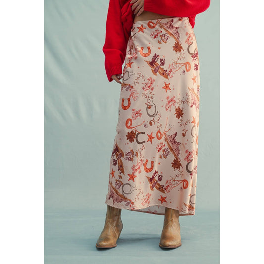 WESTERN PRINT MIDI SKIRT