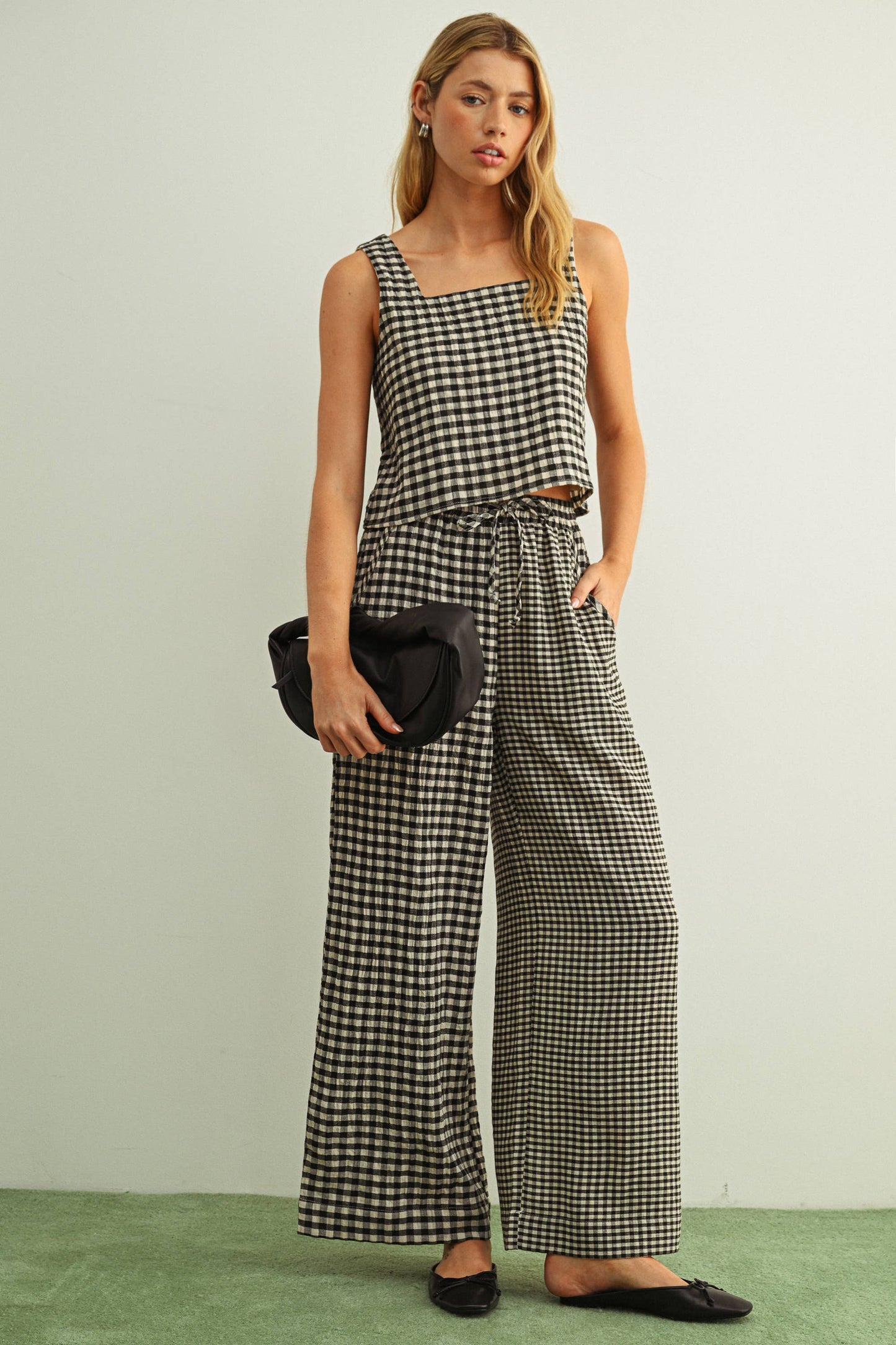 MIXED GINGHAM STRAIGHT PANTS