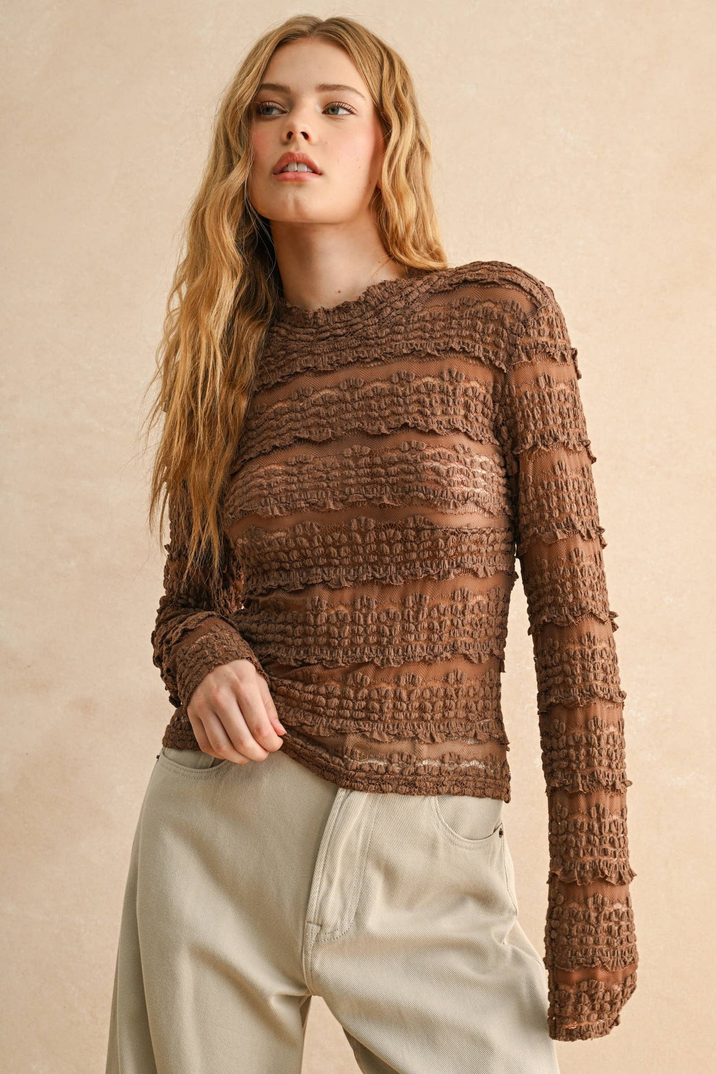 LACE TEXTURED LONG SLEEVE