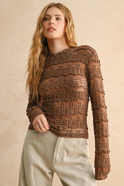 LACE TEXTURED LONG SLEEVE