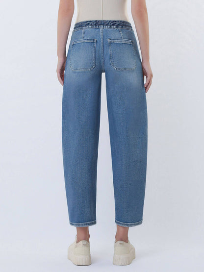 Elastic Tie Barrel Jeans