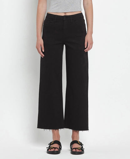 HIGH RISE BLACK CROP WIDE LEG JEANS