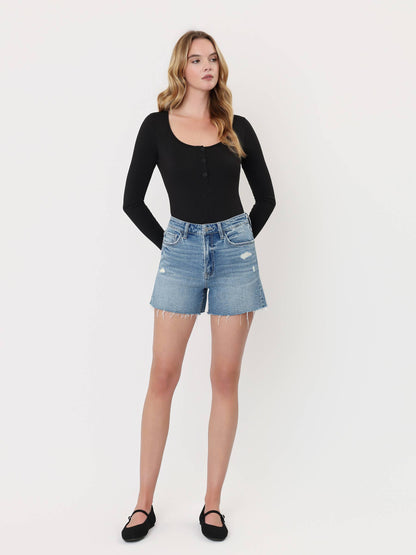 High Rise Denim A Line Short