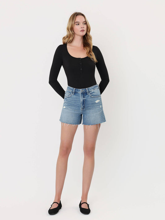 High Rise Denim A Line Short