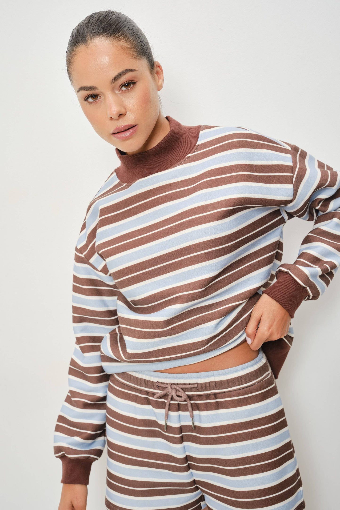 RYLAND MOCK NECK STRIPED FLEECE SWEATSHIRT (Set Option)