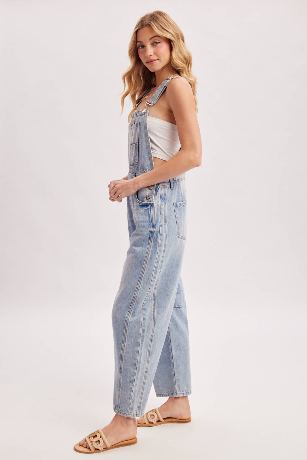DENIM BARREL OVERALLS BLUE