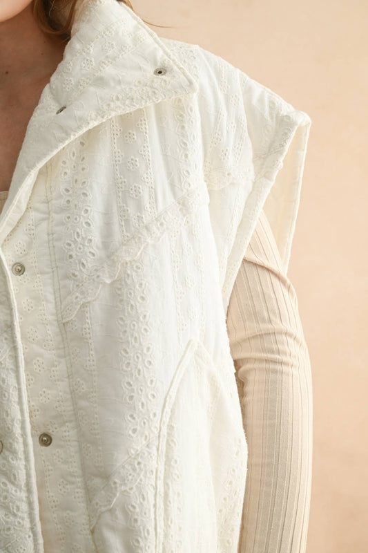 LACE CROCHET TRIM PUFF VEST