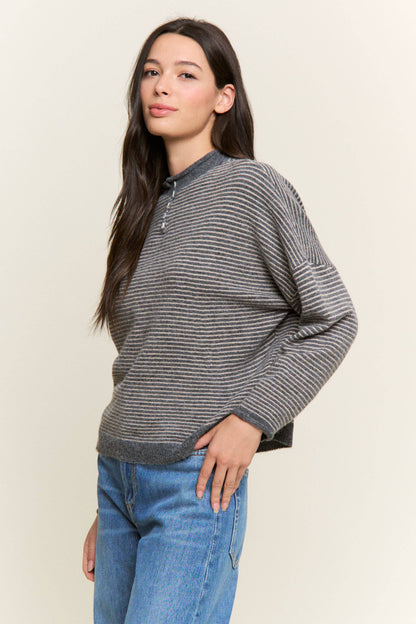 Striped Henley Knit Sweater