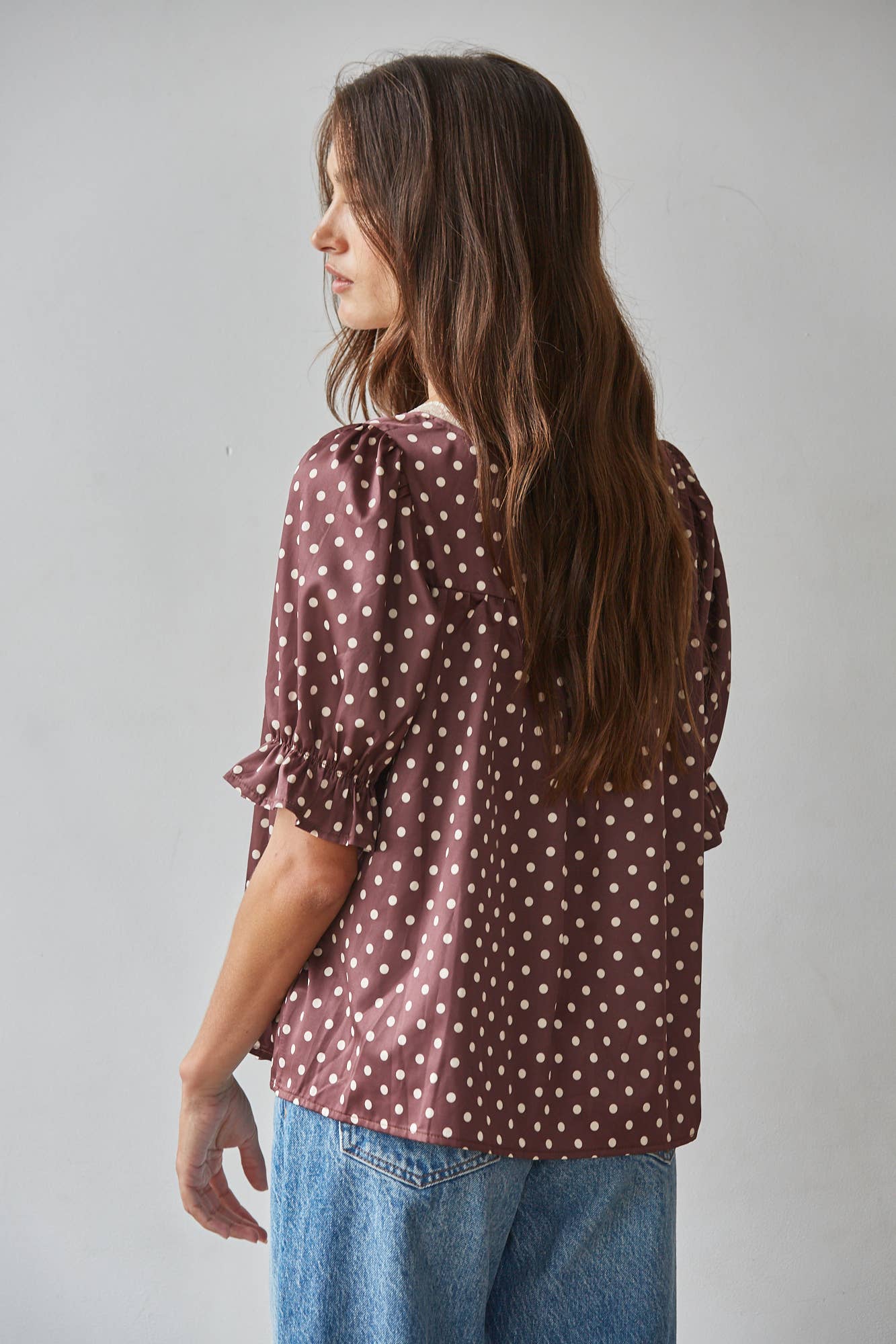 Polka Dot Square Neck Puff Sleeve Top