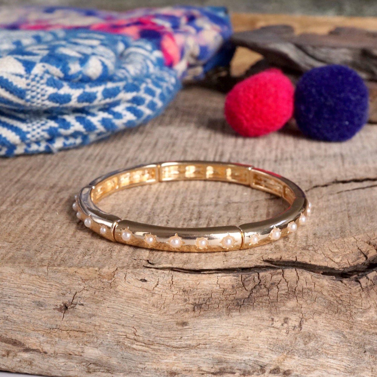 Gold Eternity Stretch Bangle Turquoise