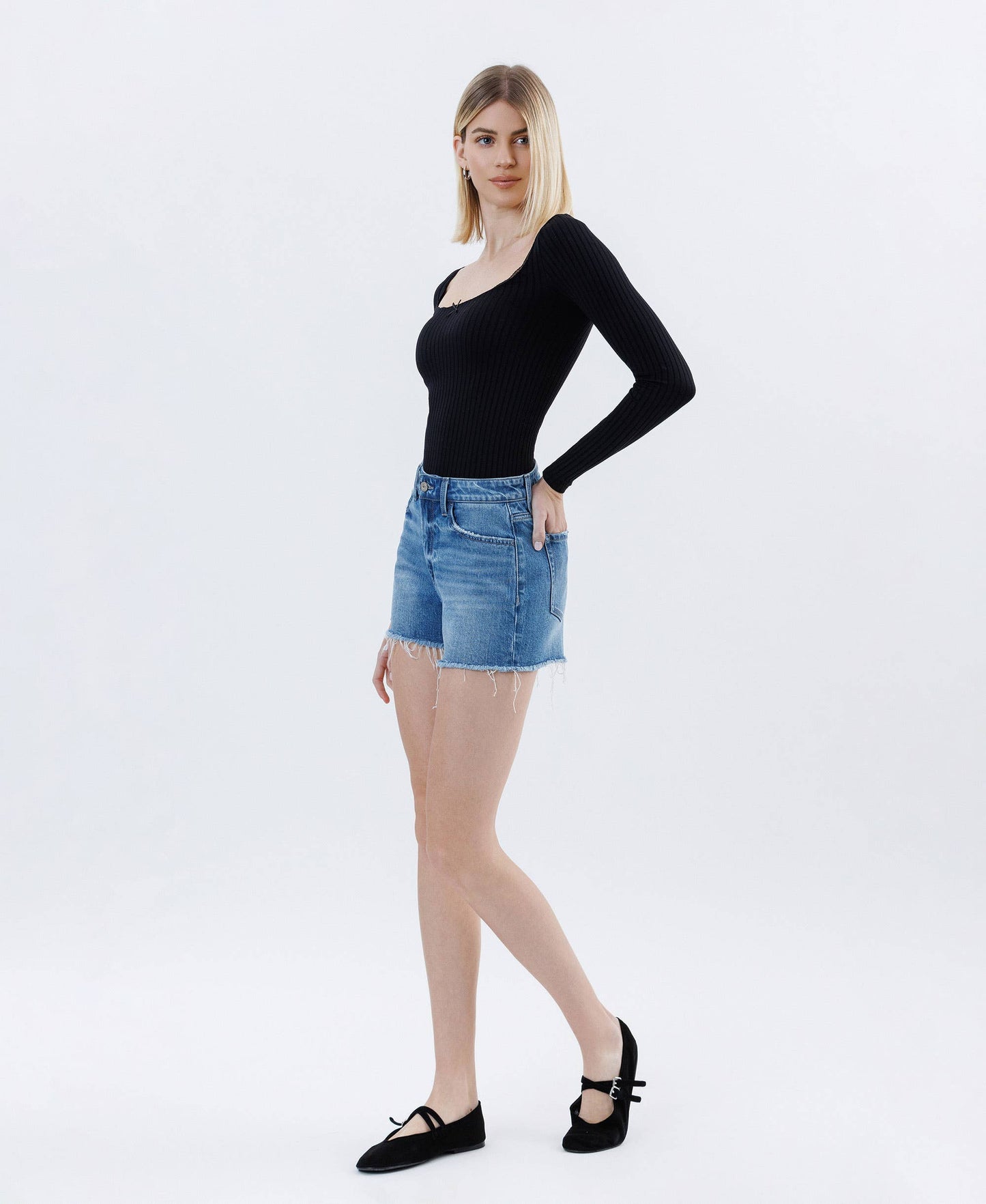 High Rise Raw Hem Denim Short