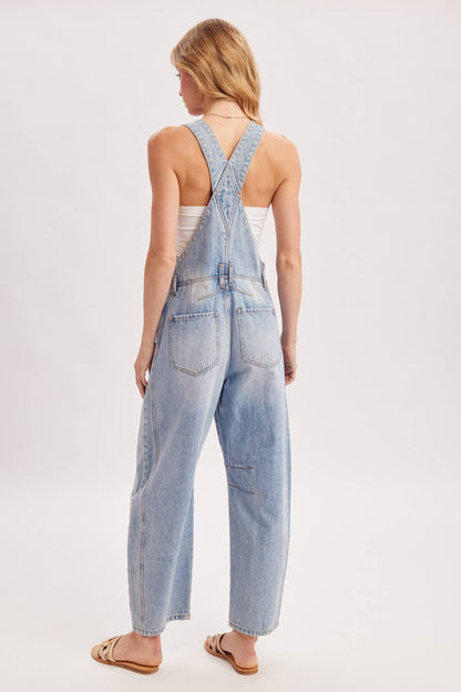 DENIM BARREL OVERALLS BLUE