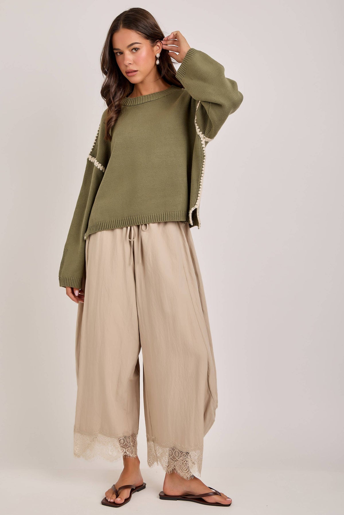 Balloon Satin Lace Pant Chocolate