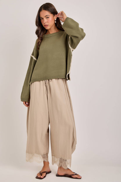 Balloon Satin Lace Pant Chocolate