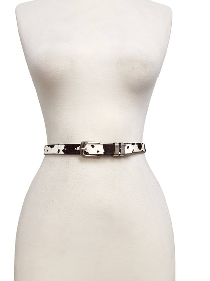 Silver DBL Loop Buckle Cow Hair Leather Belt