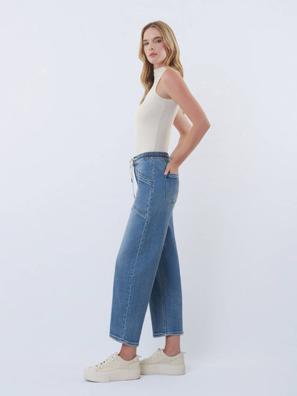 Elastic Tie Barrel Jeans