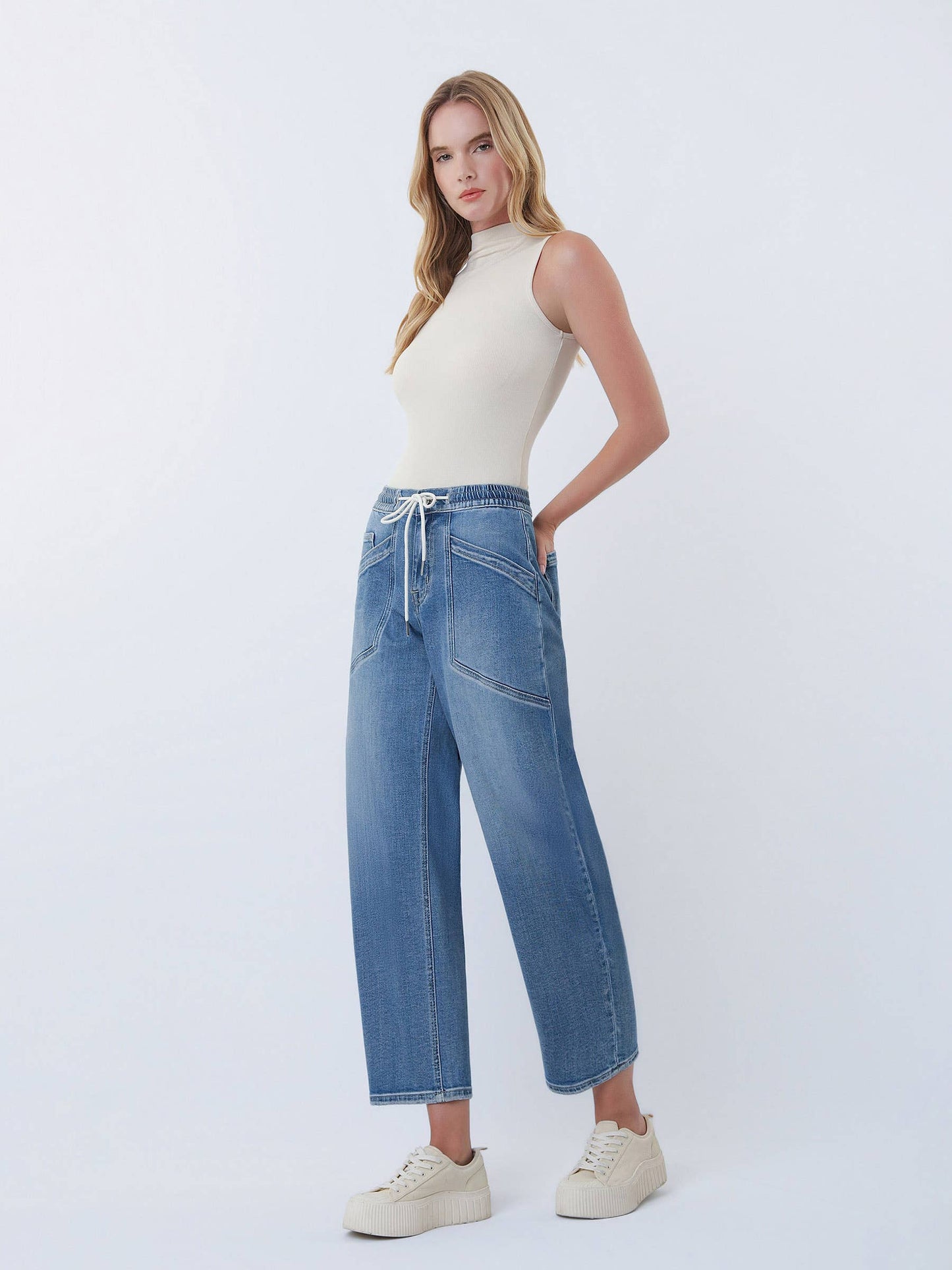 Elastic Tie Barrel Jeans