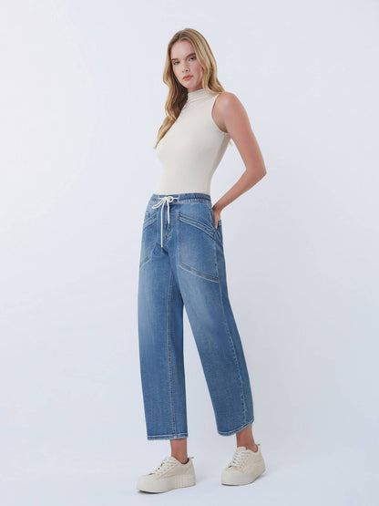 Elastic Tie Barrel Jeans