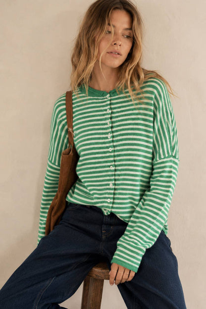 Soft Stripe Knit Sweater Cream + Brown