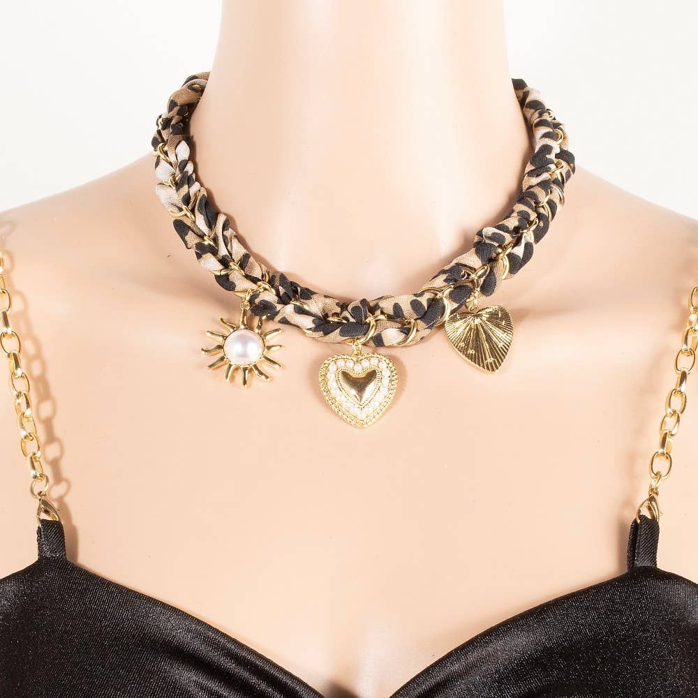 Charms Leopard Braided Bandana Necklace