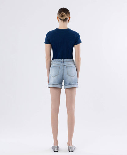 HIGH RISE CUFFED DENIM SHORTS