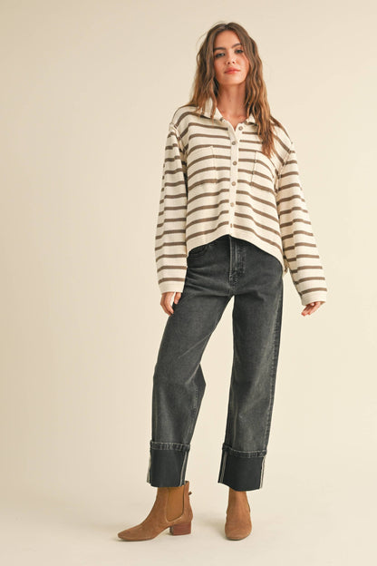 STRIPE BUTTON KNITTED CARDI