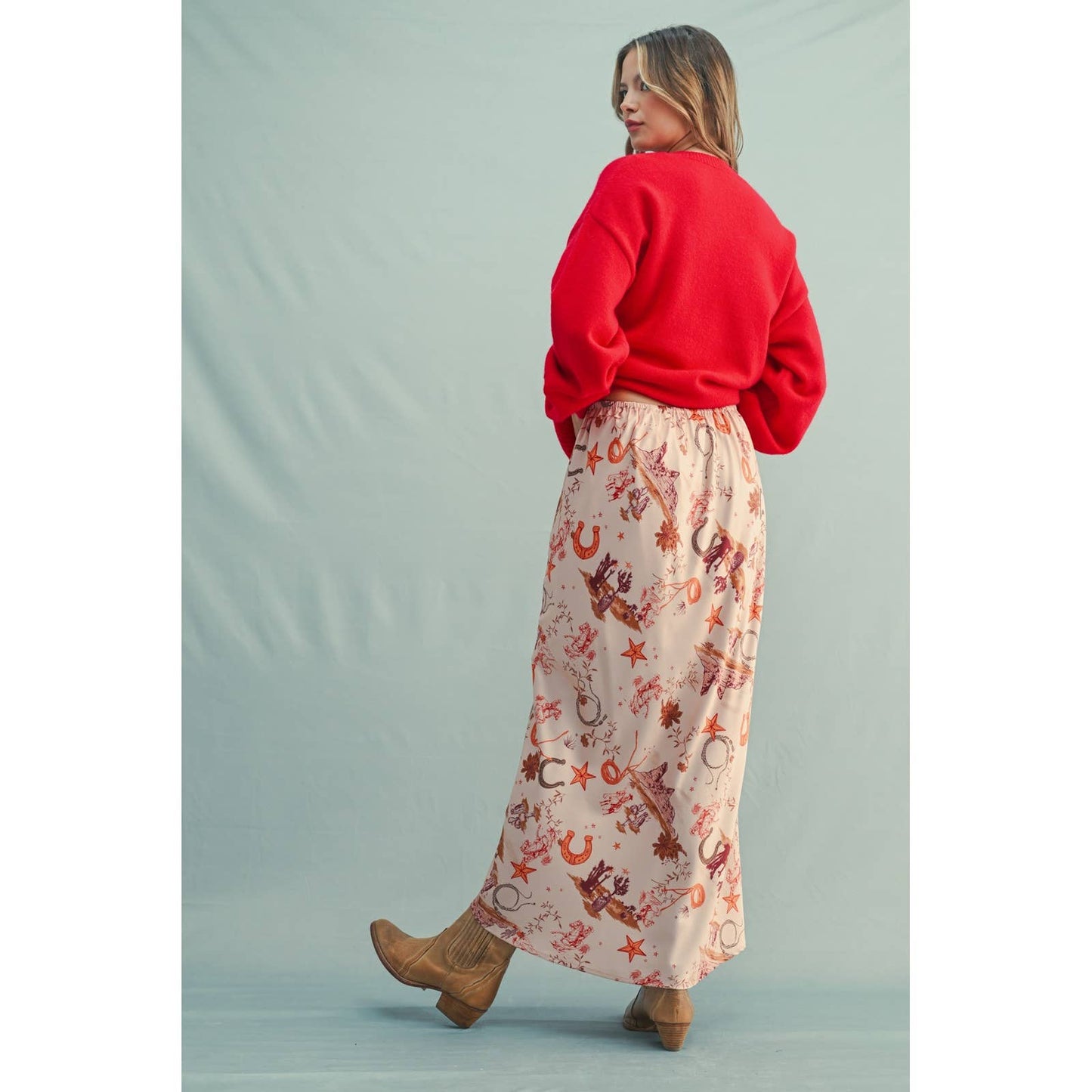 WESTERN PRINT MIDI SKIRT
