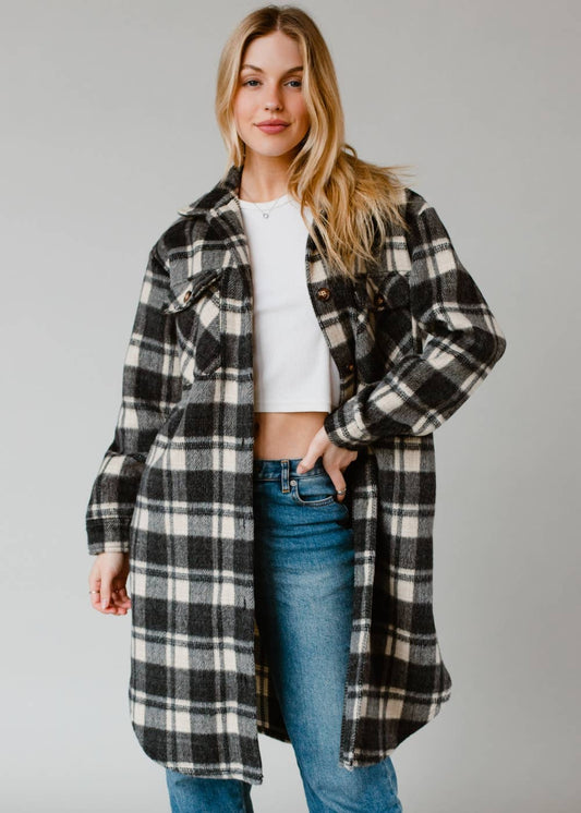 Black & Cream Plaid Long Flannel