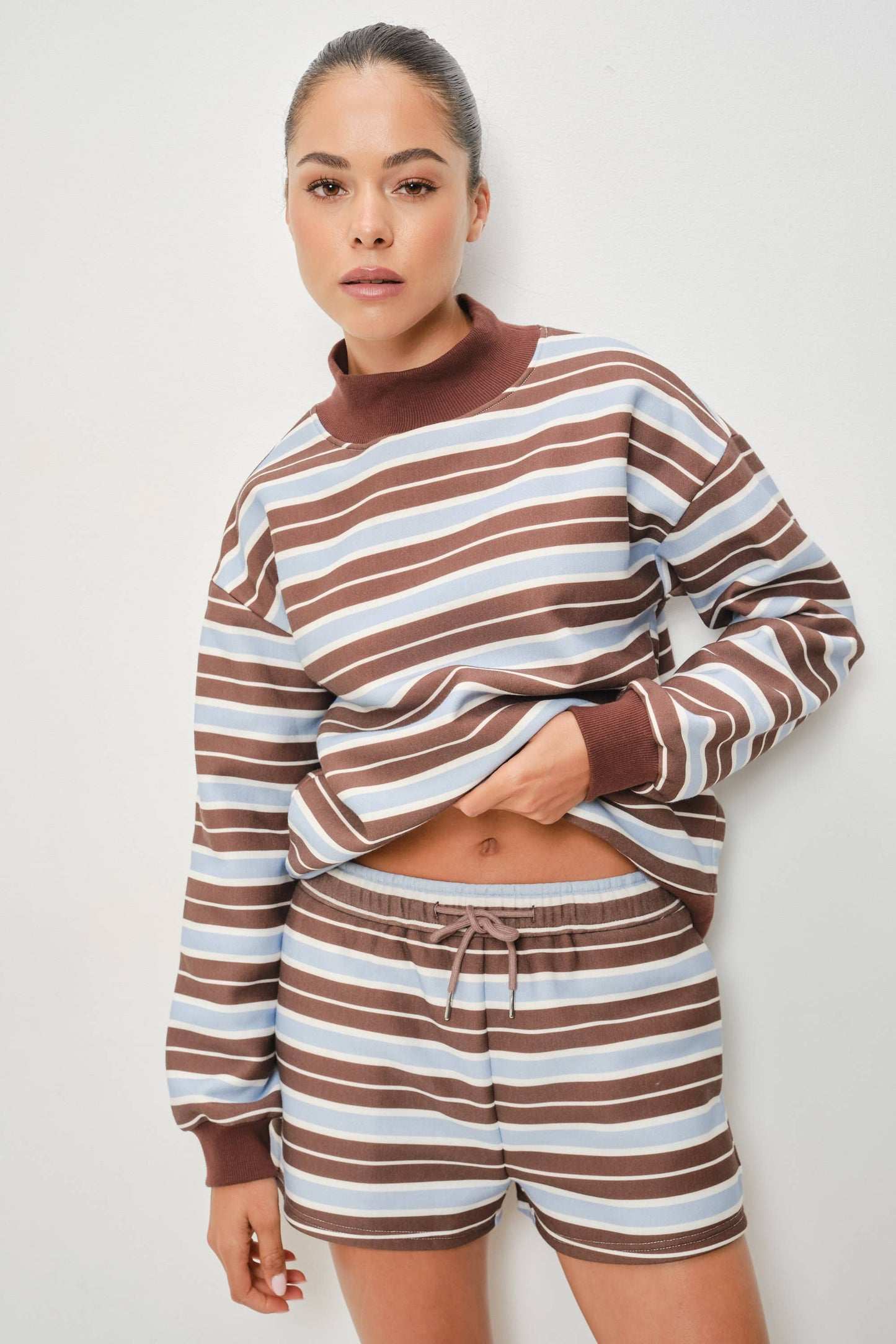 RYLAND MOCK NECK STRIPED FLEECE SWEATSHIRT (Set Option)