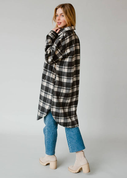 Black & Cream Plaid Long Flannel