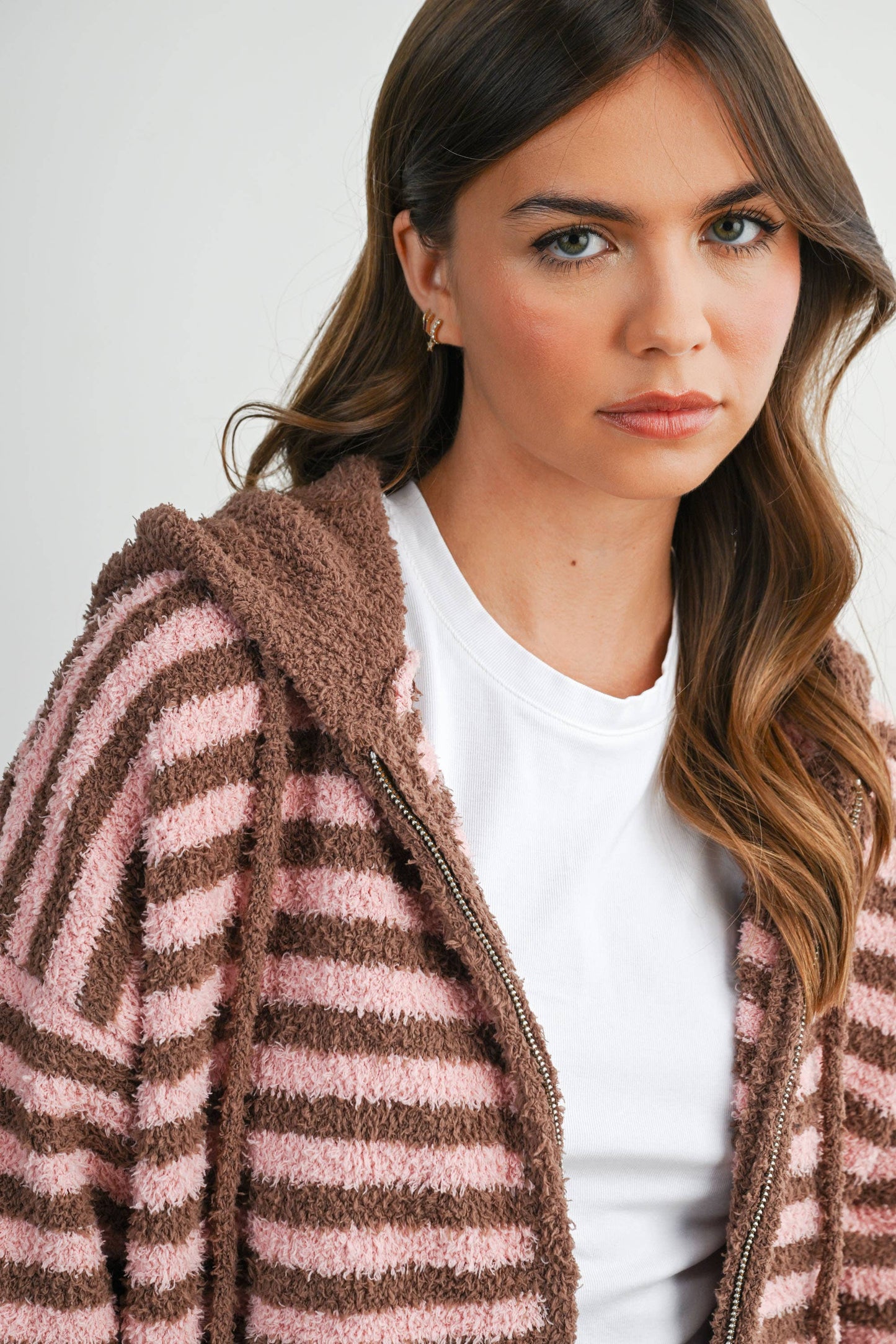 Pink Combo Stripe Zip-Up