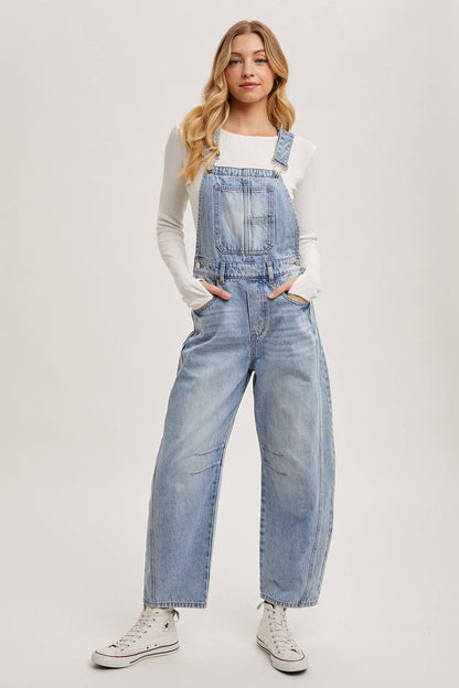 DENIM BARREL OVERALLS