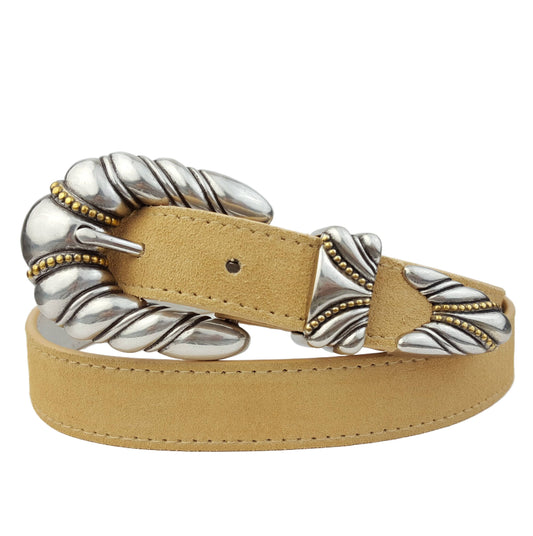 Suede Belt with Western Silver Buckle