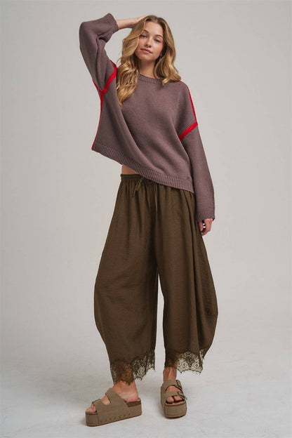 Balloon Satin Lace Pant Chocolate
