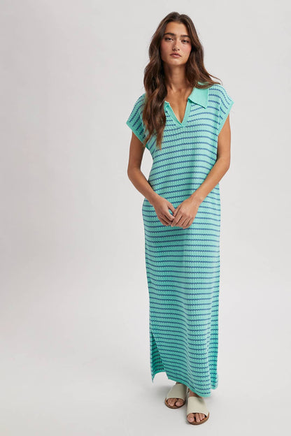 Striped Midi Dress Blue Combo