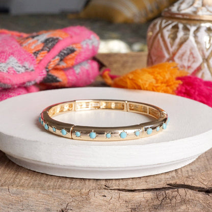 Gold Eternity Stretch Bangle Turquoise