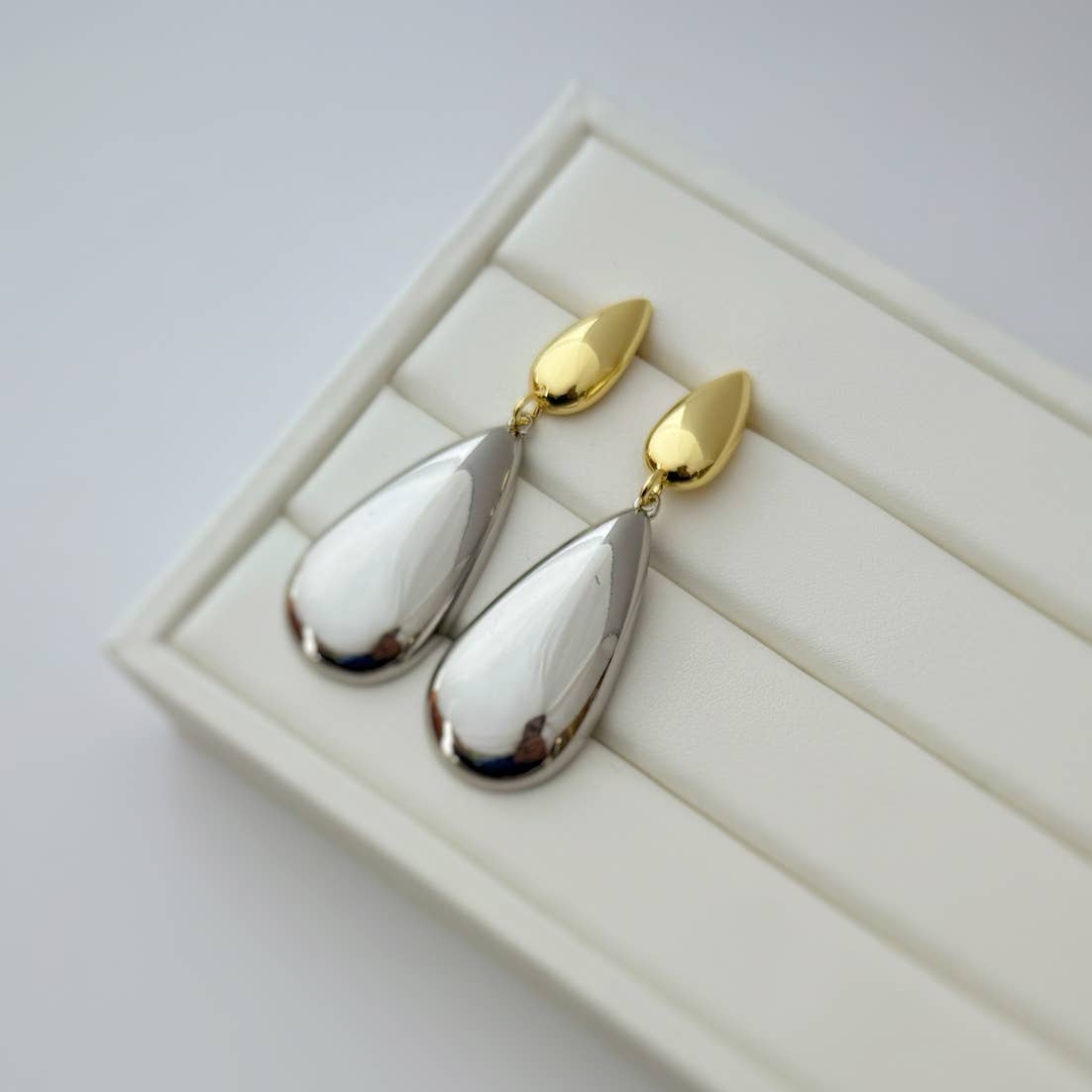 Mixed Metal Dangle Statement Earrings Silver Gold-Filled