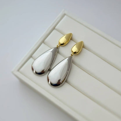 Mixed Metal Dangle Statement Earrings Silver Gold-Filled