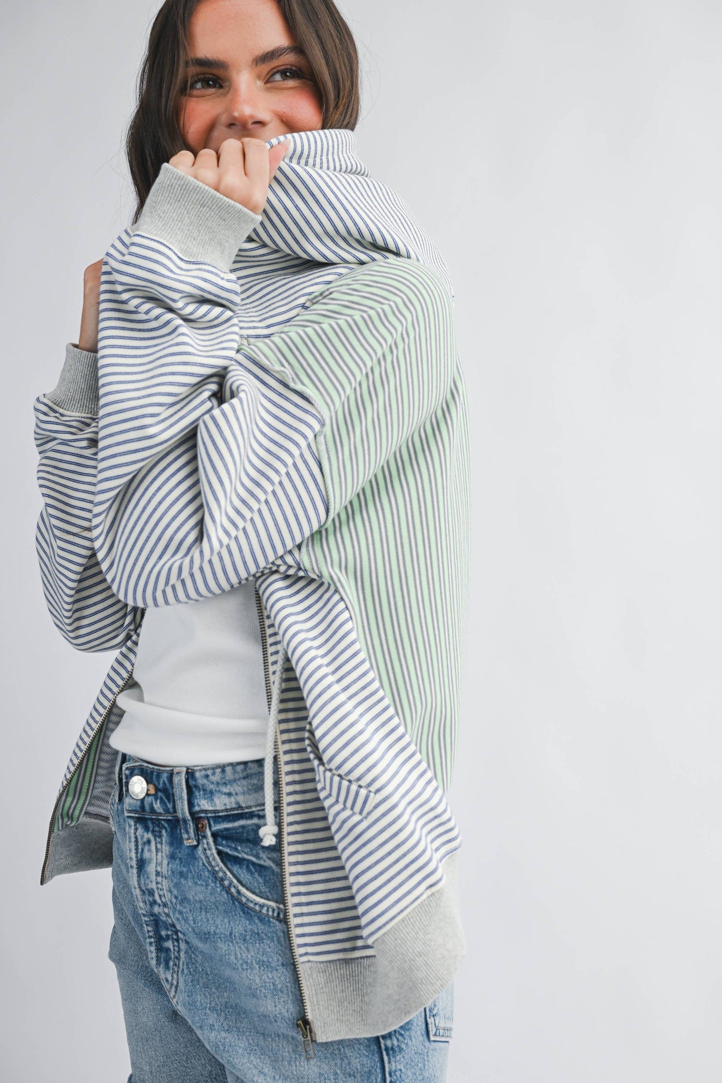 5189HK Striped Zip Hoodie