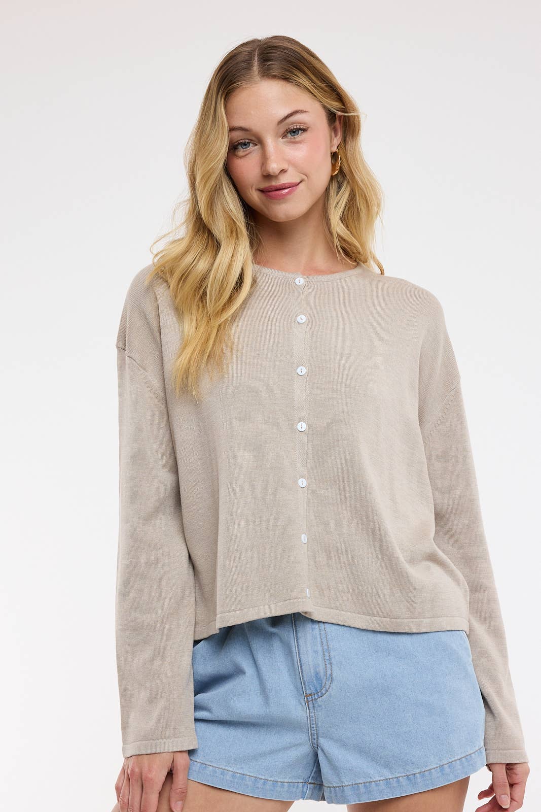 Button Up Light Weight Sweater Oatmeal