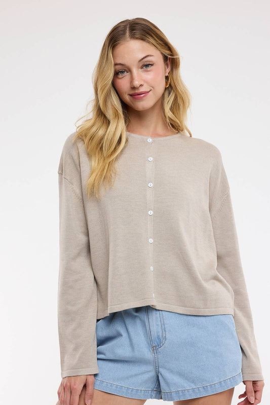 Button Up Light Weight Sweater Oatmeal