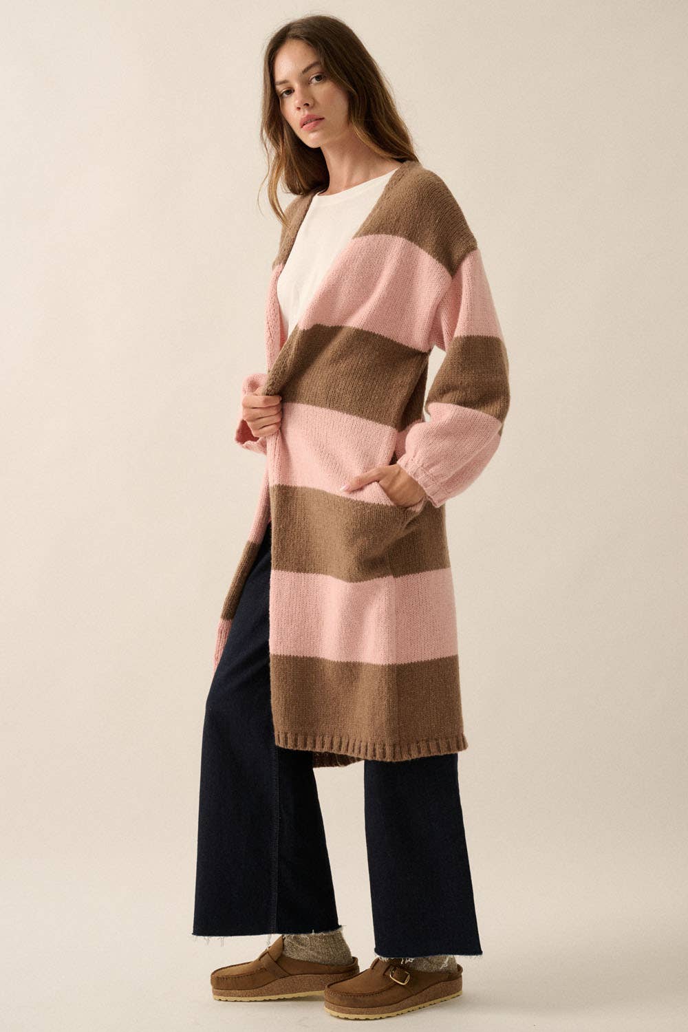 Striped Knit Open Cardi