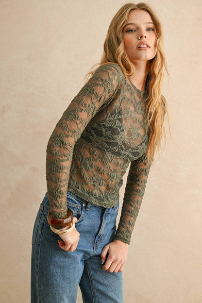 Floral Textured Long Sleeve Cream