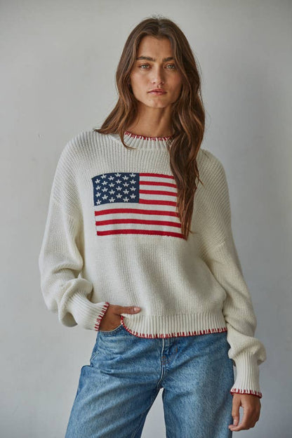 Knit Sweater American Flag Pullover Navy