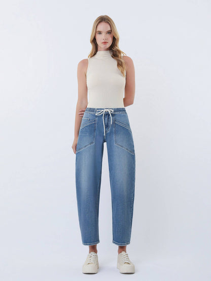 Elastic Tie Barrel Jeans