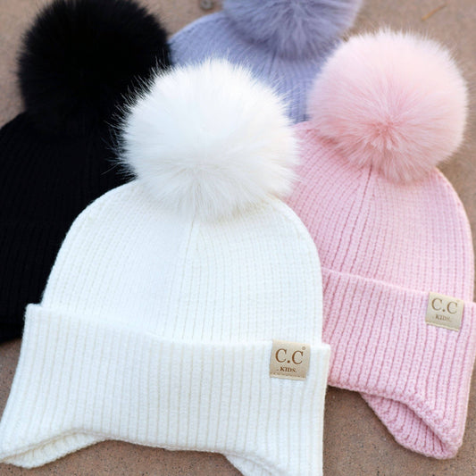 CC Toasty and Warm Pom Ear Flap Kids Beanie