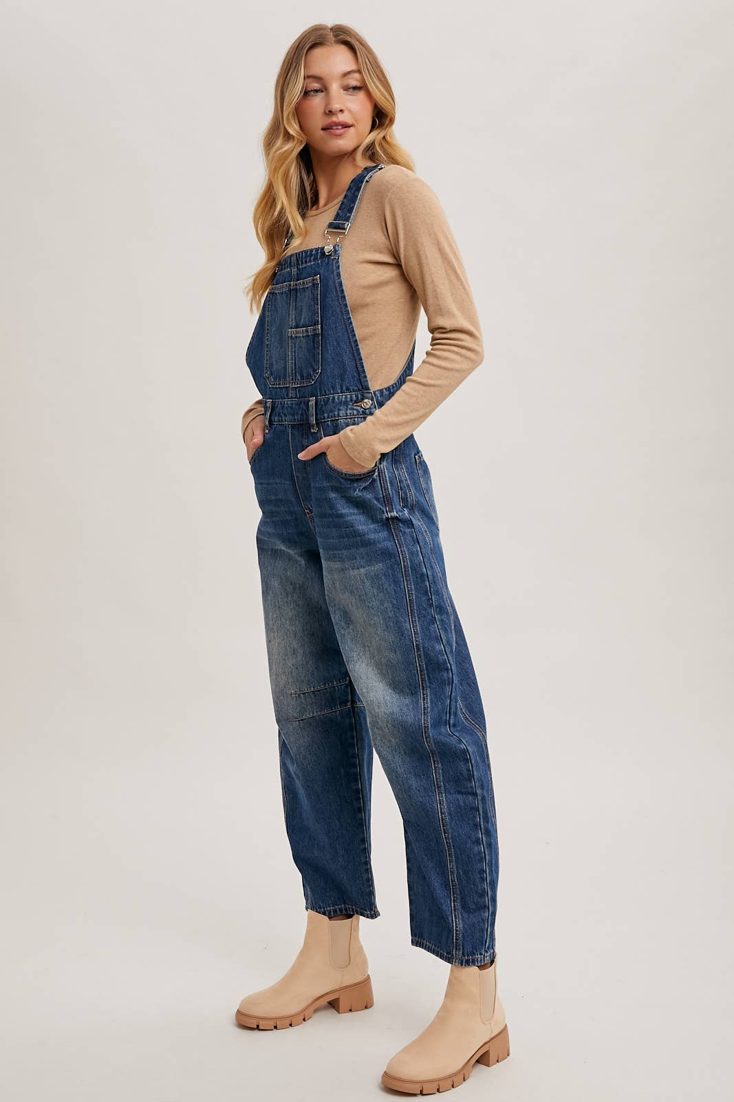 DENIM BARREL OVERALLS