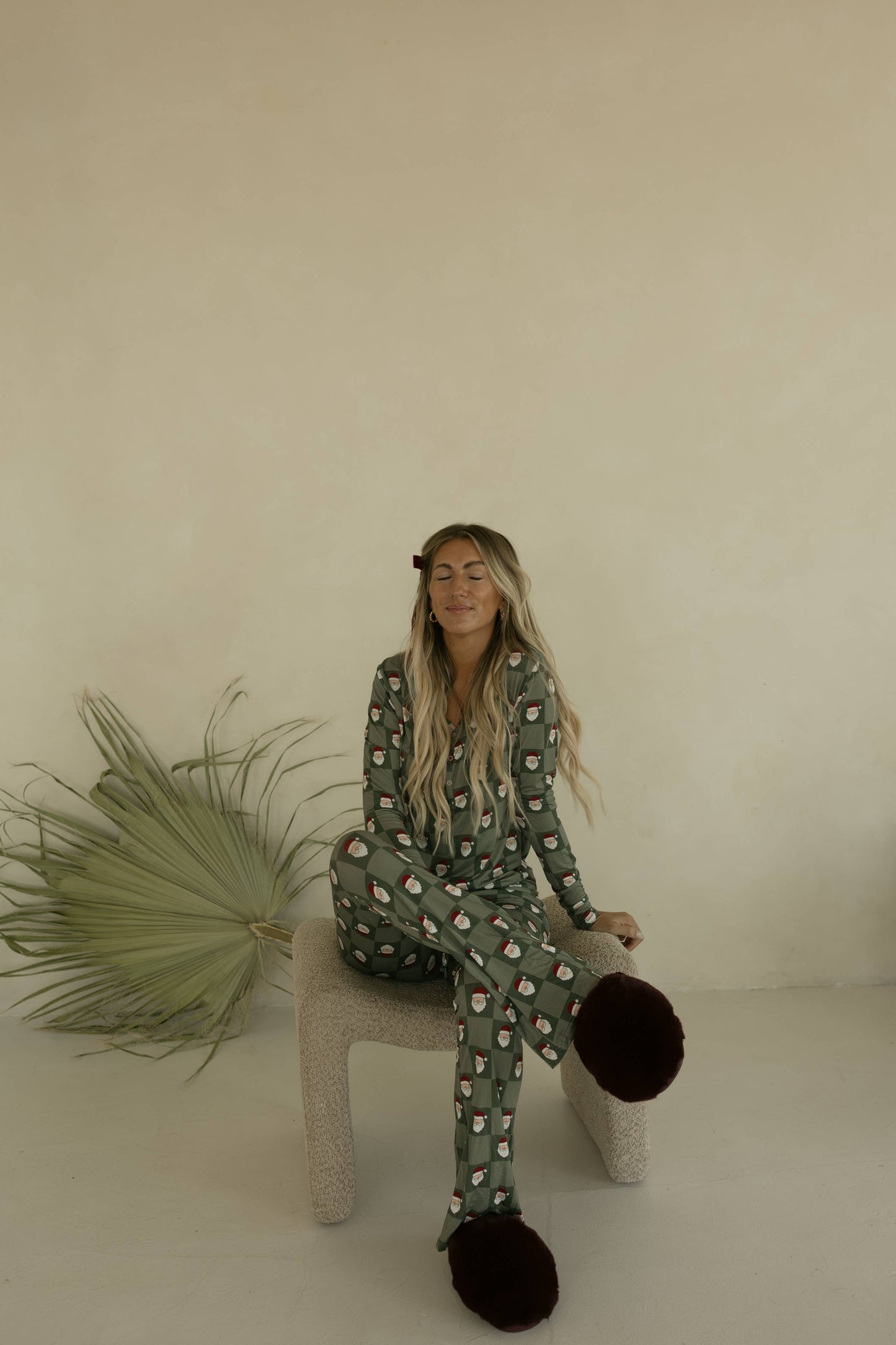 Women's Bamboo Pajamas | Santa Checkerboard