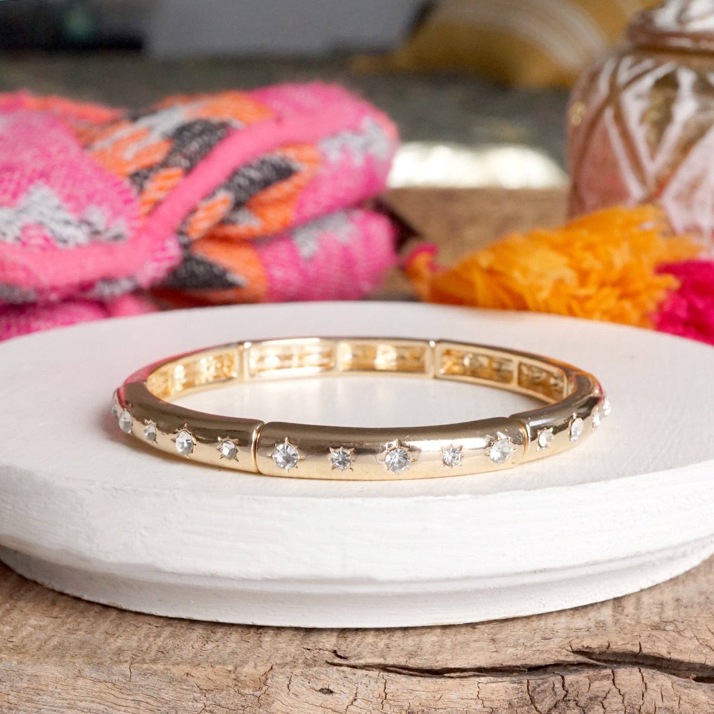 Gold Eternity Stretch Bangle Turquoise