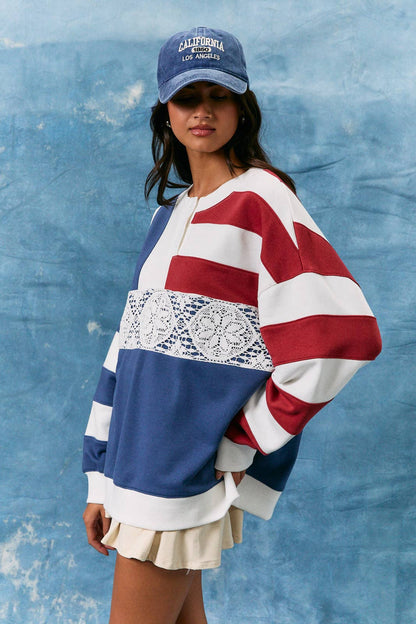 Lace Trim American Sweatshirt